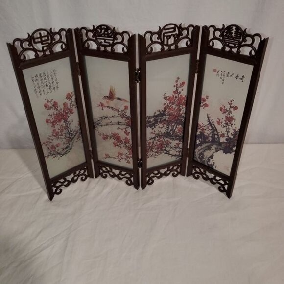 Medium Folding Screen Cherry Blossom, Decorative Desktop Divider - Picture 2 of 9